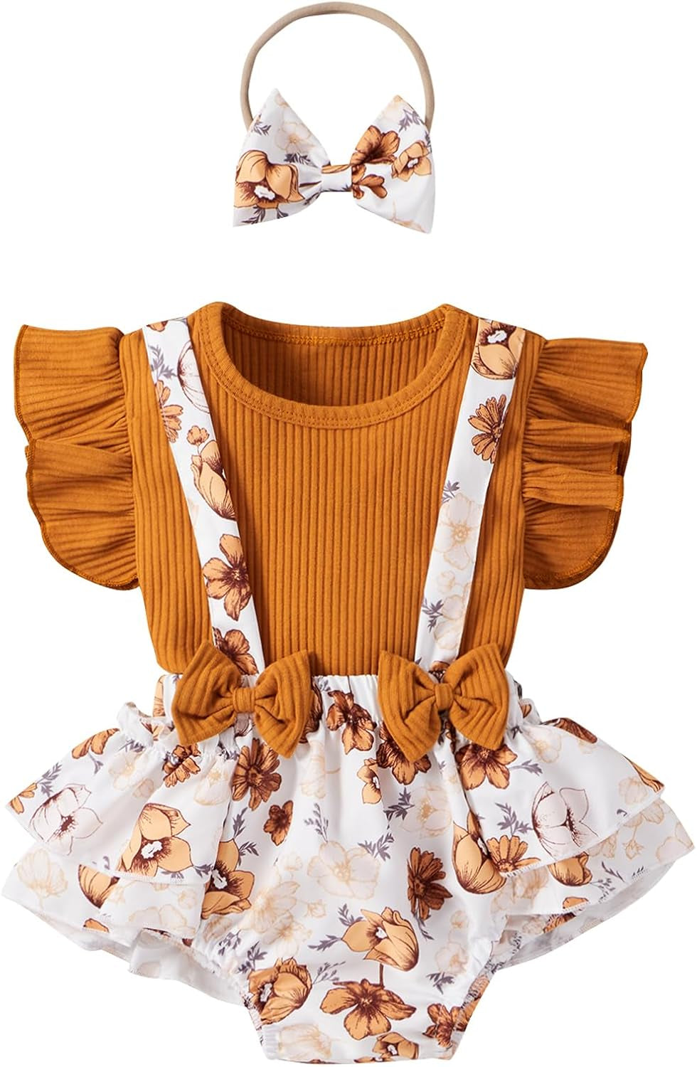 Newborn Baby Girl Clothes Romper Ruffle Short Sleeve Ribbed Tops Summer Infant Outfits Set