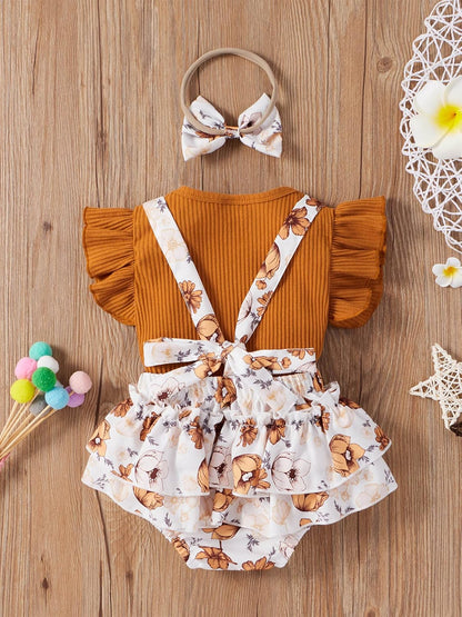 Newborn Baby Girl Clothes Romper Ruffle Short Sleeve Ribbed Tops Summer Infant Outfits Set