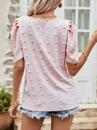 Swiss Dot Puff Sleeve Top - Short Puff Sleeve Design
