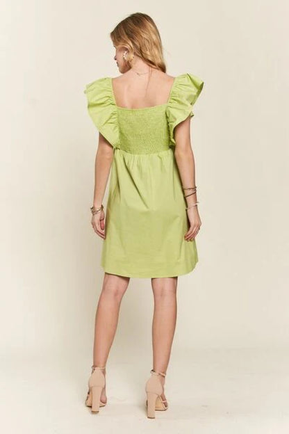 ADORA Smocked Back Ruffled Cap Sleeve Babydoll Dress