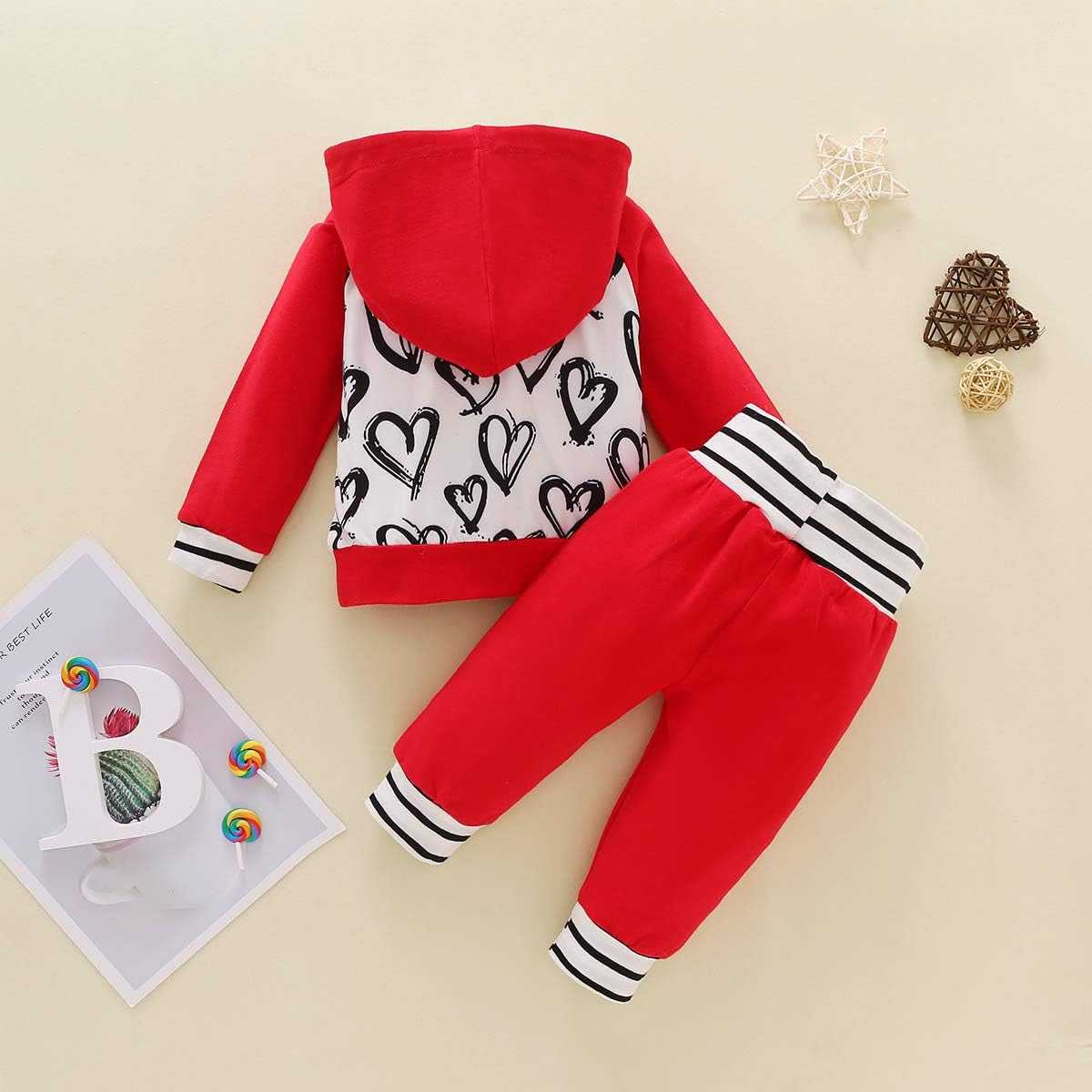 Newborn Baby Girls Boys Valentines' Day Outfits Hooded Sweatshirt Long Sleeve T-Shirt Top + Pants Set (Red, 18.24 Months)